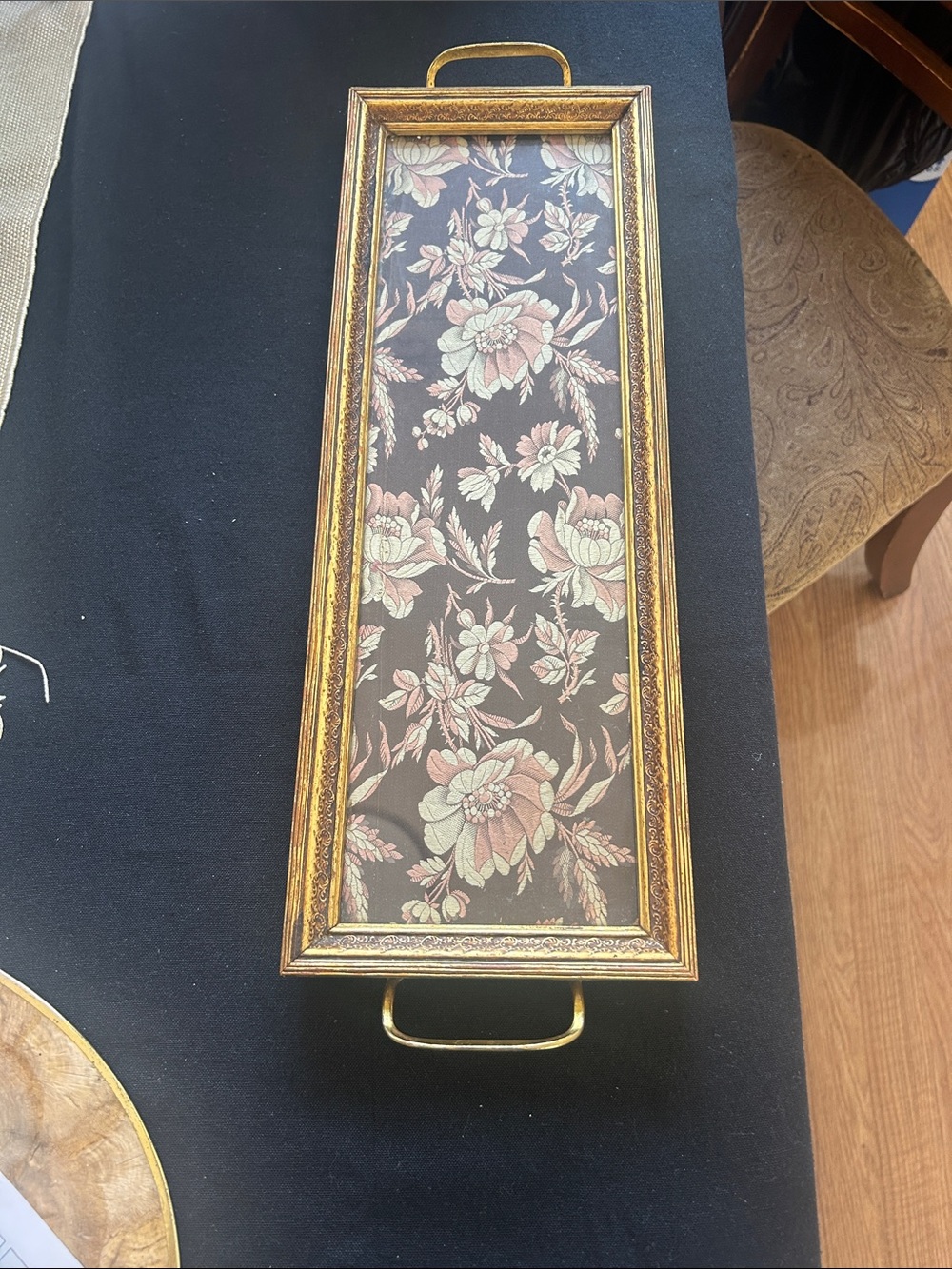 Decorative Floral Serving Tray - Gold Frame, Black Floral Pattern used